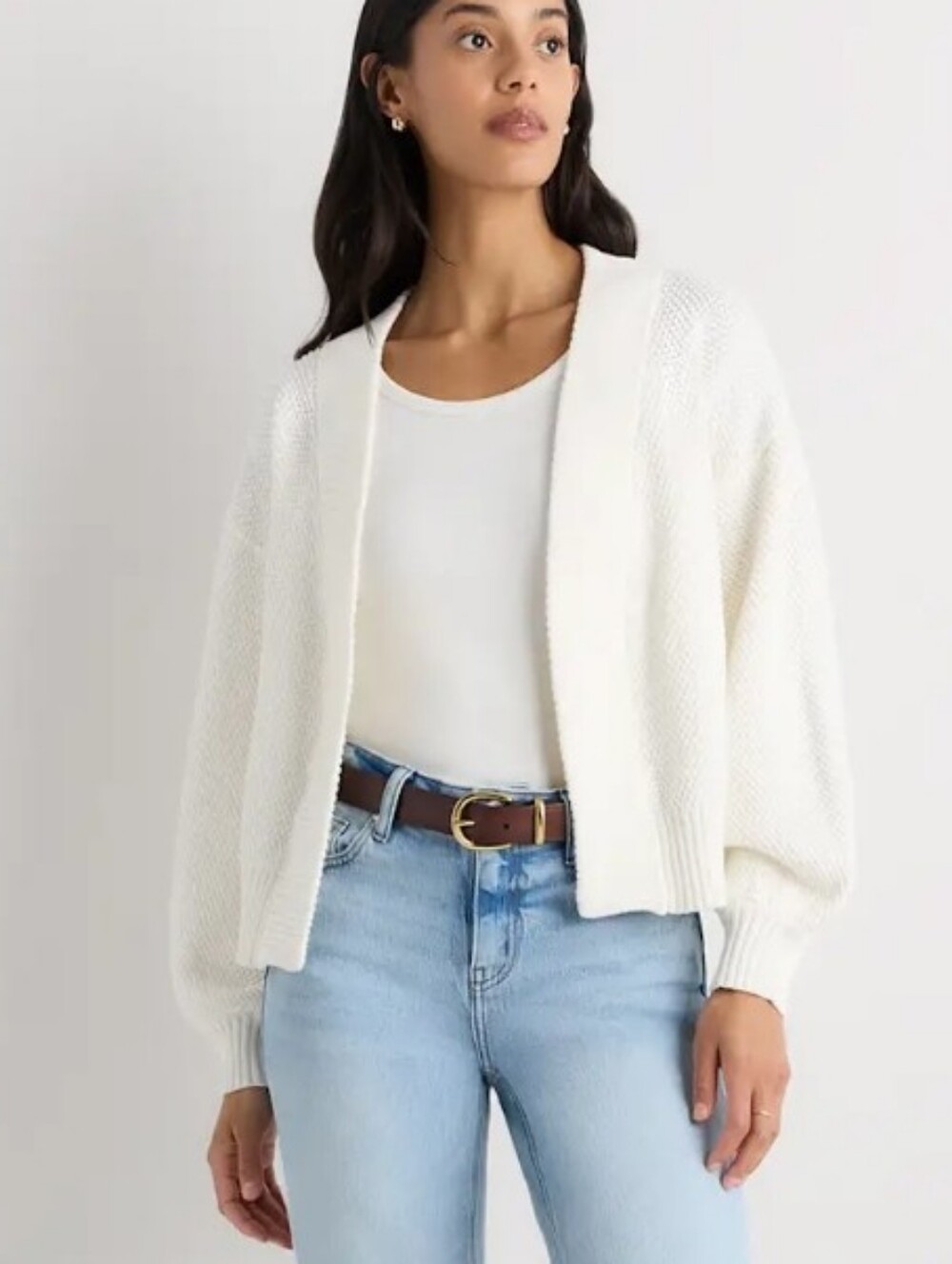 Quince Ivory Organic Cotton Waffle Stitch Open Cardigan - Picture 3 of 11